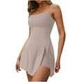 thumbnail image 1 of Htigea Women's Yoga Mini Dress Summer Spaghetti Strap Open Back Workout Dress Side Slit Tennis Athletic Dresses Khaki,S, 1 of 4