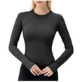 thumbnail image 1 of Htigea Women's Yoga Tshirts UPF 50+ Sun Protection Long Sleeve Quick Dry Stretchy Slim Workout Running Jogger Shirts Black,M, 1 of 7