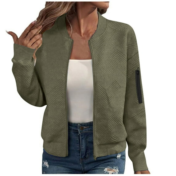 Htigea Women's Zip Up Jackets Lightweight Long Sleeve Bomber Jacket Fall Outdoor Athletic Outerwear with Pocket Army Green XXL
