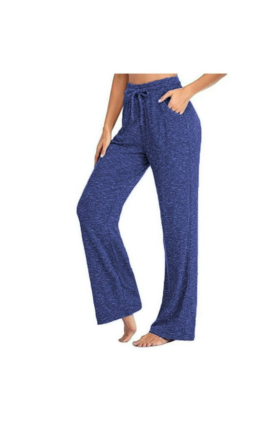 WomenS Plus Size Pants Drawstring Elastic Waist Yoga Pant Lightweight Joggers Sports Trousers with Pockets Soft Cozy Lounge Slacks Blue,S