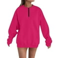 thumbnail image 1 of Htigea Womens 1/4 Zip Up Sweatshirts Oversized Crewneck Pullover Fleece Tops Soft Cozy Everyday Sweatshirt Hot Pink S, 1 of 4