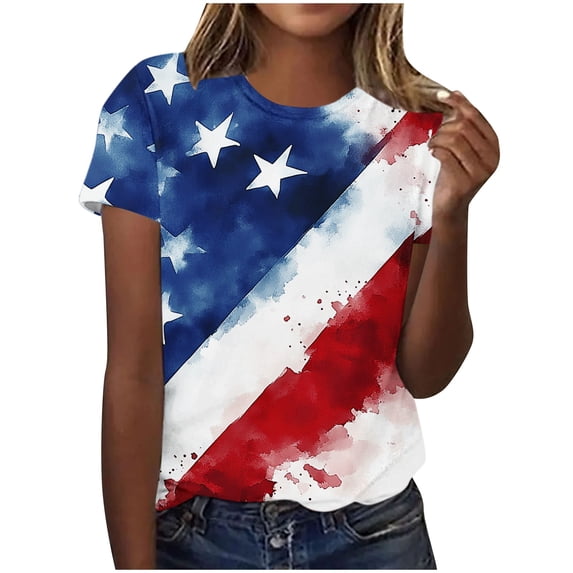 Htigea Womens 250th Anniversary T-Shirts Patriotic Star Striped Print Tees 4th of July Short Sleeve Round Neck Tops Summer Tshirts