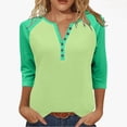 thumbnail image 1 of Htigea Womens 3/4 Length Sleeve Tops Raglan Shirts Dressy Button V Neck Henley Shirt Casual Trendy Color Block Tunic Tees Green M, 1 of 6
