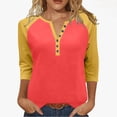 thumbnail image 1 of Htigea Womens 3/4 Length Sleeve Tops Raglan Shirts Dressy Button V Neck Henley Shirt Casual Trendy Color Block Tunic Tees Orange XL, 1 of 9