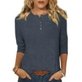 thumbnail image 1 of Htigea Womens 3/4 Long Sleeve Shirts Casual Crew Neck Henley Shirt Loose Tunic Tops Soft Cozy Pullovers Dark Blue S, 1 of 5