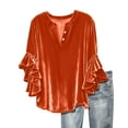 thumbnail image 1 of Htigea Womens 3/4 Ruffle Sleeve Velvet Tops Notch V-Neck Shirts Dressy Holiday Party Evening Blouses Orange XL, 1 of 6