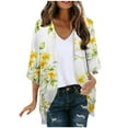thumbnail image 1 of Htigea Womens 3/4 Sleeve Cardigan Trendy Print Cardigans Blouses Open Front Chiffon Cardigan Tops Yellow,L, 1 of 6