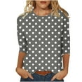 thumbnail image 1 of Htigea Womens 3/4 Sleeve Crew Neck Tshirts Trendy Polka Dot Tops Casual Boho Vacation Tees Plus Size Tunic Tops Gray,2XL, 1 of 5