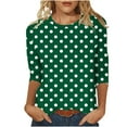 thumbnail image 1 of Htigea Womens 3/4 Sleeve Crew Neck Tshirts Trendy Polka Dot Tops Casual Boho Vacation Tees Plus Size Tunic Tops Green,4XL, 1 of 5