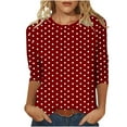 thumbnail image 1 of Htigea Womens 3/4 Sleeve Crew Neck Tshirts Trendy Polka Dot Tops Casual Boho Vacation Tees Plus Size Tunic Tops Red,XL, 1 of 5