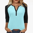 thumbnail image 1 of Htigea Womens 3/4 Sleeve Henley Tops Trendy Color Block Baseball Raglan Shirts Fall Button Neck Jersey Tees Blue XXL, 1 of 9