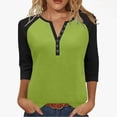 thumbnail image 1 of Htigea Womens 3/4 Sleeve Henley Tops Trendy Color Block Baseball Raglan Shirts Fall Button Neck Jersey Tees Green XXXL, 1 of 9