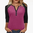 thumbnail image 1 of Htigea Womens 3/4 Sleeve Henley Tops Trendy Color Block Baseball Raglan Shirts Fall Button Neck Jersey Tees Hot Pink L, 1 of 9