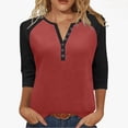 thumbnail image 1 of Htigea Womens 3/4 Sleeve Henley Tops Trendy Color Block Baseball Raglan Shirts Fall Button Neck Jersey Tees Red M, 1 of 9