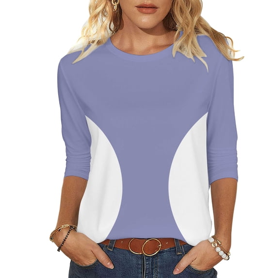 Htigea Womens 3/4 Sleeve Tops Casual Crewneck Pullover T-Shirt Color Block Tees Dressy Work Office Blouses Gray M