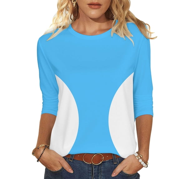 Htigea Womens 3/4 Sleeve Tops Casual Crewneck Pullover T-Shirt Color Block Tees Dressy Work Office Blouses Sky Blue M