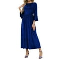thumbnail image 1 of Htigea Womens 3/4 Sleeve Velvet Dress Spring Fall Crew Neck Mid-Length Dress Solid Holiday Cocktail Party Dresses Dark Blue L, 1 of 8