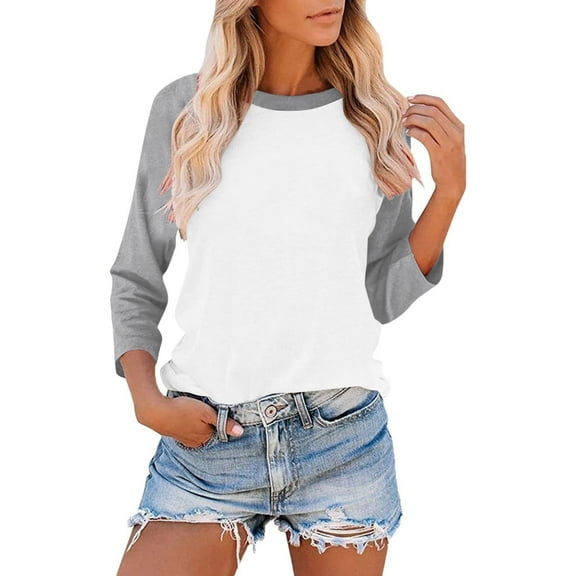 Htigea Womens Baseball Tee 3/4 Raglan Sleeve Crewneck Tops Fashion Color Block Blouse Casual Loose Collegiate Shirts Gray XL