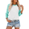 thumbnail image 1 of Htigea Womens Baseball Tee 3/4 Raglan Sleeve Crewneck Tops Fashion Color Block Blouse Casual Loose Collegiate Shirts Mint Green S, 1 of 7