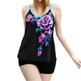 thumbnail image 1 of Htigea Womens Bathing Suits Tankini Tummy Control 2 Piece Swimsuits Floral Print Modest Swim Tops with Boy Shorts Swimwear Blue,XL, 1 of 7