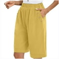 thumbnail image 1 of Htigea Womens Bermuda Shorts Linen Summer Elastic Waist Short Pants Casual Loose Fit Beach Pant with Pockets Solid Color Straight Leg Rolled Shorts Yellow XXL, 1 of 8