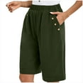 thumbnail image 1 of Htigea Womens Bermuda Shorts Linen Summer Elastic Waist Short Pants Casual Loose Fit Beach Pant with Pockets Solid Color Straight Leg Rolled Shorts Army Green L, 1 of 8