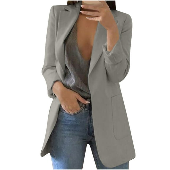 Htigea Womens Blazer Coat Fall Open Front Blazers Formal Work Jacket Solid Color Business Office Jackets with Pockets
