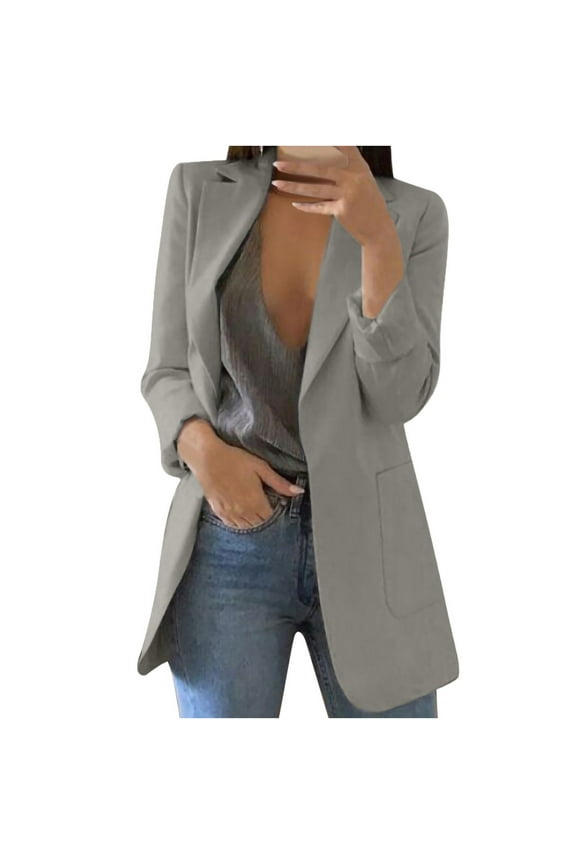 Womens Blazer Coat Fall Open Front Blazers Formal Work Jacket Solid Color Business Office Jackets with Pockets