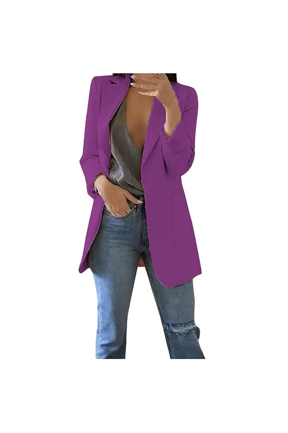 Womens Blazer Coat Fall Open Front Blazers Formal Work Jacket Solid Color Business Office Jackets with Pockets
