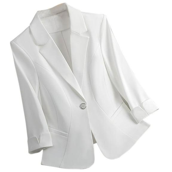 Htigea Womens Business Blazers Elegant Long Sleeve Lapel Suit Jackets Dressy Slim Button Down Cardigan Outfit White,M