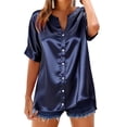 thumbnail image 1 of Htigea Womens Button Down Dressy Shirts Satin V Neck Short Sleeve Pullover Tunic Blouse Summer Work Office Tops Blue XXL, 1 of 5