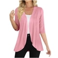 thumbnail image 1 of Htigea Womens Cardigan Casual 3/4 Sleeve Soft Comfy Cardigans Open Front Cardigan Tops Pink,XL, 1 of 8