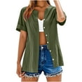 thumbnail image 1 of Htigea Womens Cardigan Tops Cotton Linen Short Sleeve Casual Button Down Lightweight Cardigans Army Green,M, 1 of 7