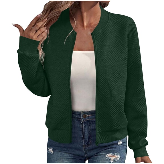 Htigea Womens Coats Full Zip Up Open Front Jackets Solid Color Basic Tops Army Green,S