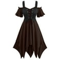thumbnail image 1 of Htigea Womens Cold Shoulder Dresses Medieval Laceup Short Sleeve Handkerchief Hem Dress Holiday Party Dress Brown 2XL, 1 of 8