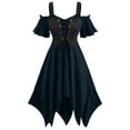 thumbnail image 1 of Htigea Womens Cold Shoulder Dresses Medieval Laceup Short Sleeve Handkerchief Hem Dress Holiday Party Dress Navy 2XL, 1 of 8