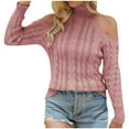 thumbnail image 1 of Htigea Womens Cold Shoulder Sweaters Fall Winter Long Sleeve Mock Neck Pullover Soft Cable Knit Pullover Jumper Tops Pink M, 1 of 7
