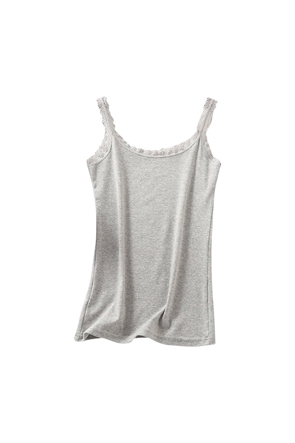 Womens Cotton Camisole Lace Spaghetti Strap Tank Tops Scoop Neck Sleeveless Undershirt Blouse Solid Casual Loose Tanks Cami Dark Gray,3XL