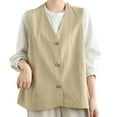 thumbnail image 1 of Htigea Womens Cotton Vest Casual Sleeveless Blazer Cardigans Lightweight Button Button Open Front Jacket Waistcoat Khaki M, 1 of 6
