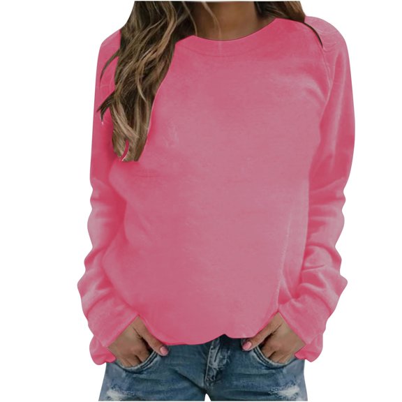 Htigea Womens Crew Neck Sweatshirt Raglan Long Sleeve Tops Casual Loose Fit Pullover Fall Clothes Hot Pink S