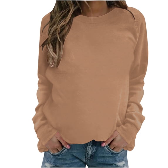 Htigea Womens Crew Neck Sweatshirt Raglan Long Sleeve Tops Casual Loose Fit Pullover Fall Clothes Khaki S