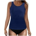 thumbnail image 1 of Htigea Womens Crew Neck Tankini Tops & Bikini Bottoms 2 Piece Solid Color Sleeveless Swimsuit Tummy Control Swimming Sets Modest Bathing Suits Navy,XXL, 1 of 4