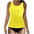 thumbnail image 1 of Htigea Womens Crew Neck Tankini Tops & Bikini Bottoms 2 Piece Solid Color Sleeveless Swimsuit Tummy Control Swimming Sets Modest Bathing Suits Yellow,M, 1 of 4