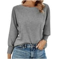 thumbnail image 1 of Htigea Womens Crew Neck Tops Casual Loose Fit Ruched Long Sleeve Shirts Solid Color Basic Blouses Gray S, 1 of 6