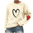 thumbnail image 1 of Htigea Womens Crewneck Pullover Tops Heart Graphic Sweatshirts Thin Fleece Long Sleeve Sweatshirt Beige S, 1 of 5