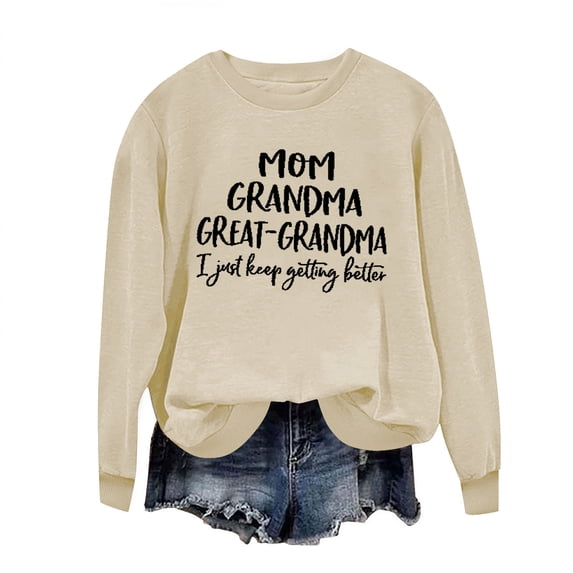 Htigea Womens Crewneck Sweatshirt Trendy Graphic Long Sleeve Pullover Casual Loose Fit Daily Tops Fall Winter Outfits Khaki XS