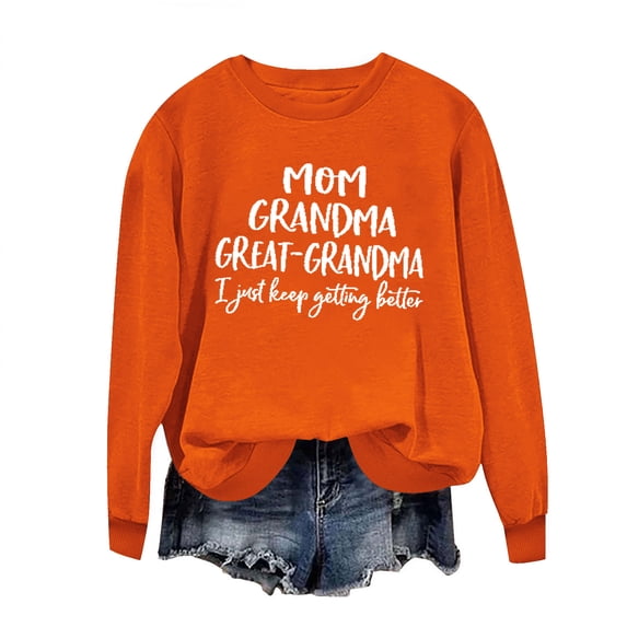 Htigea Womens Crewneck Sweatshirt Trendy Graphic Long Sleeve Pullover Casual Loose Fit Daily Tops Fall Winter Outfits Orange XL