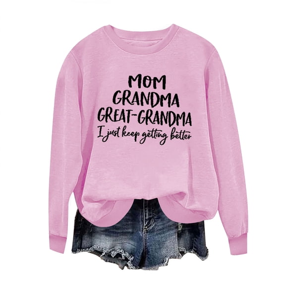 Htigea Womens Crewneck Sweatshirt Trendy Graphic Long Sleeve Pullover Casual Loose Fit Daily Tops Fall Winter Outfits Pink XS