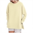 thumbnail image 1 of Htigea Womens Crewneck Sweatshirts Long Sleeve Top Casual Side Zipper Split Pullover Solid Color Basic Sweatshirt Beige S, 1 of 6