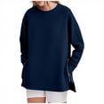 thumbnail image 1 of Htigea Womens Crewneck Sweatshirts Long Sleeve Top Casual Side Zipper Split Pullover Solid Color Basic Sweatshirt Navy L, 1 of 6